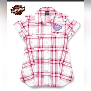 Harley Davidson Women's Land Of Liberty Plaid Shirt - Red Plaid